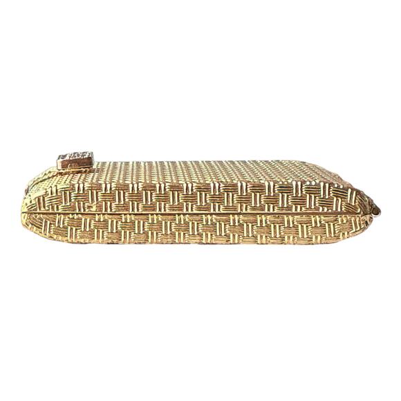60s Max Factor Regency Golden Weave Compact | Rhinestone Clasp | Creme Puff - Picture 4 of 11
